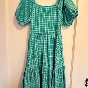 Green Checkered Kids Casual Dress